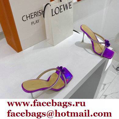 Mach  &  Mach Heel 9.5cm Crystal and Rose Flower Mules Purple 2022